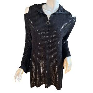 IC By Connie K Black Sequin Glitz Cold Shoulder Holiday Tunic Top S